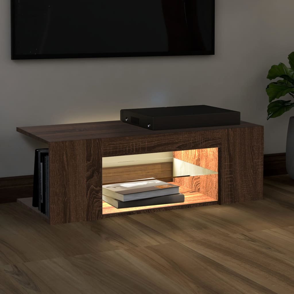 vidaXL TV Cabinet with LED Lights Brown Oak 90x39x30 cm