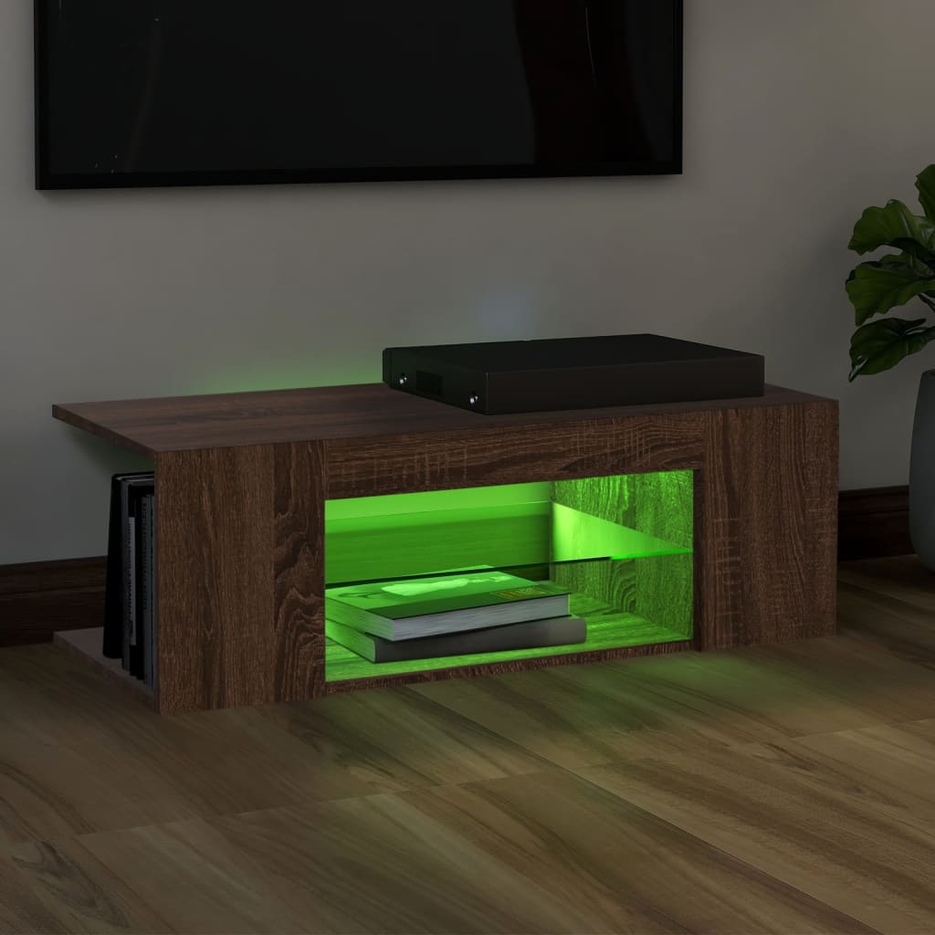 vidaXL TV Cabinet with LED Lights Brown Oak 90x39x30 cm