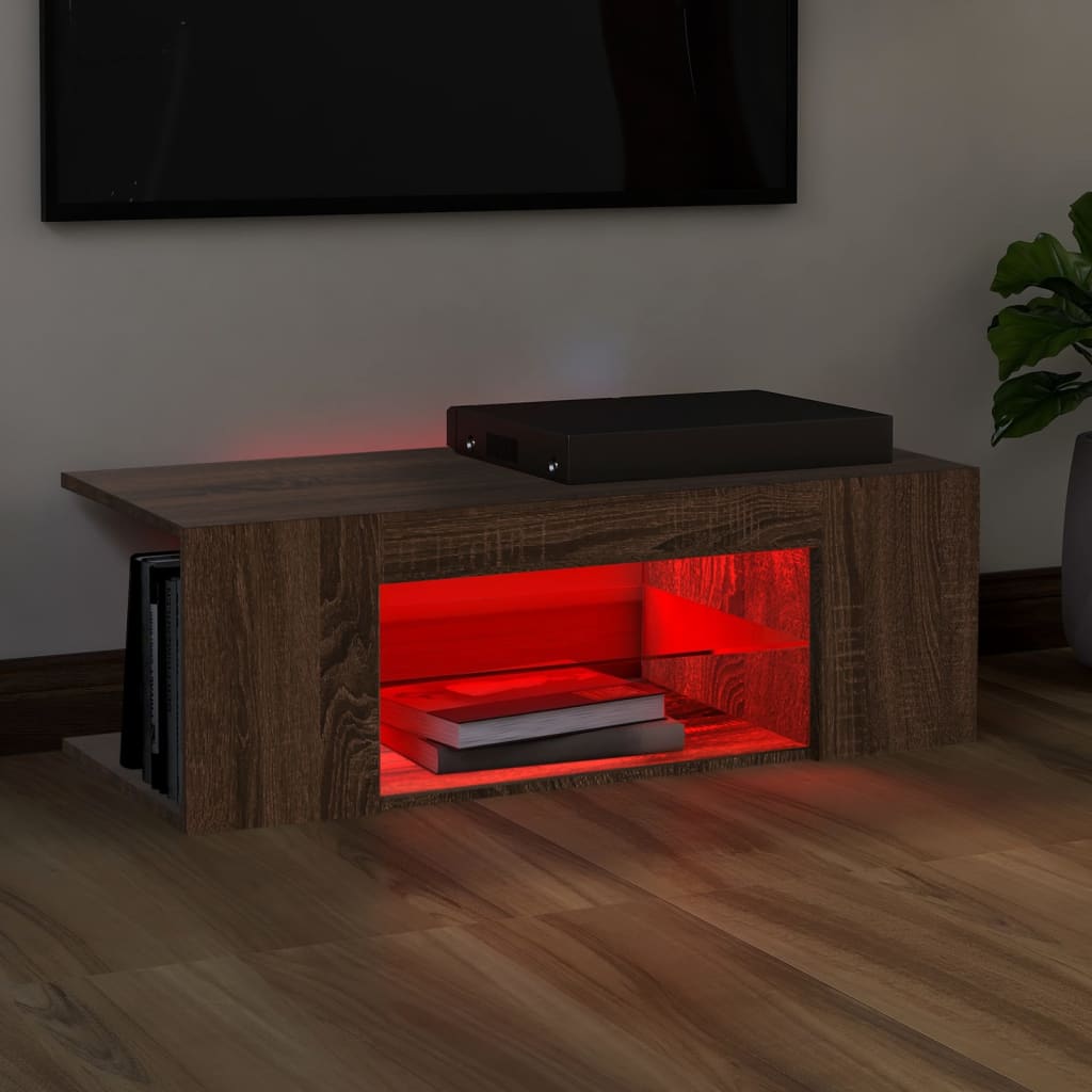 vidaXL TV Cabinet with LED Lights Brown Oak 90x39x30 cm