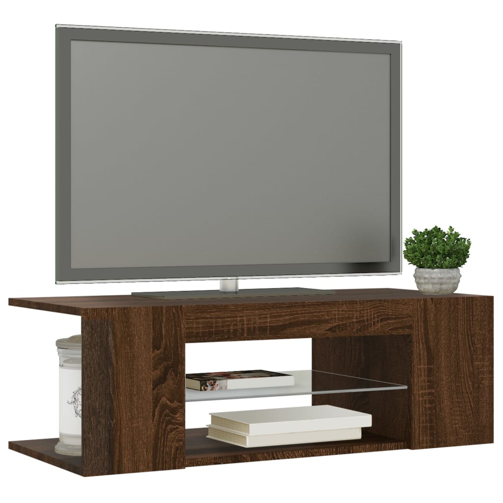 vidaXL TV Cabinet with LED Lights Brown Oak 90x39x30 cm