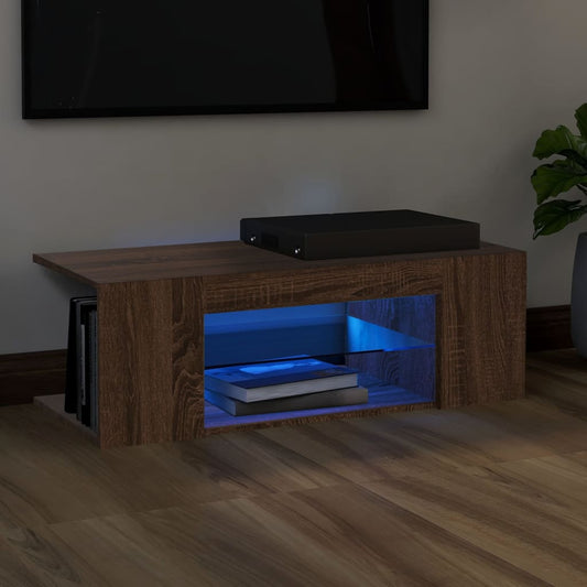 vidaXL TV Cabinet with LED Lights Brown Oak 90x39x30 cm