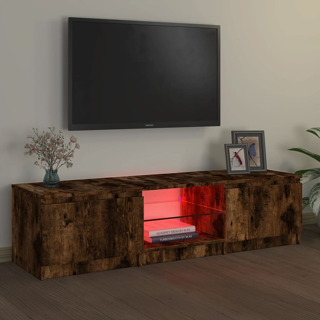 vidaXL TV Cabinet with LED Lights Smoked Oak 140x40x35.5 cm