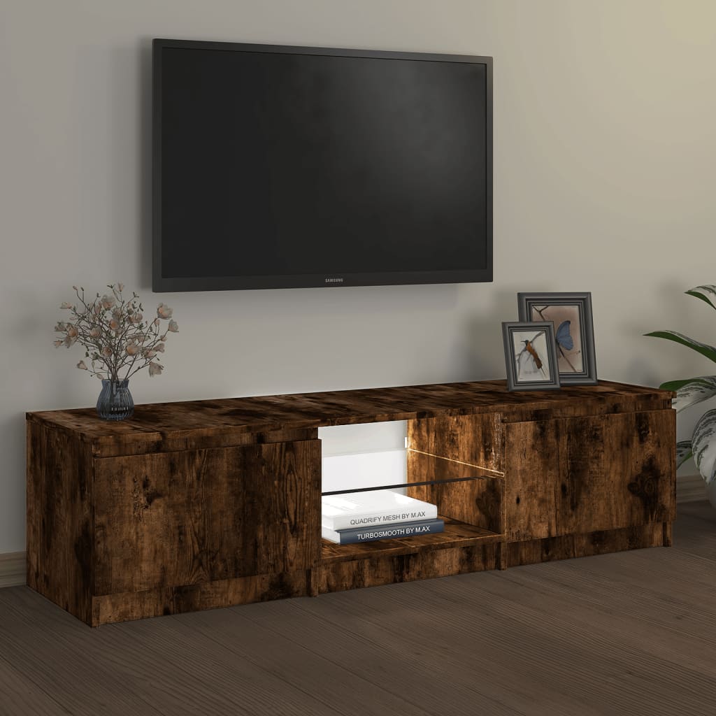 vidaXL TV Cabinet with LED Lights Smoked Oak 140x40x35.5 cm