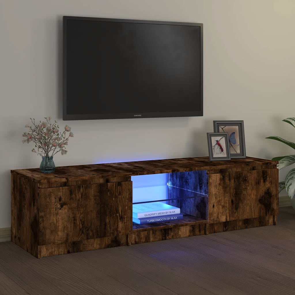 vidaXL TV Cabinet with LED Lights Smoked Oak 140x40x35.5 cm