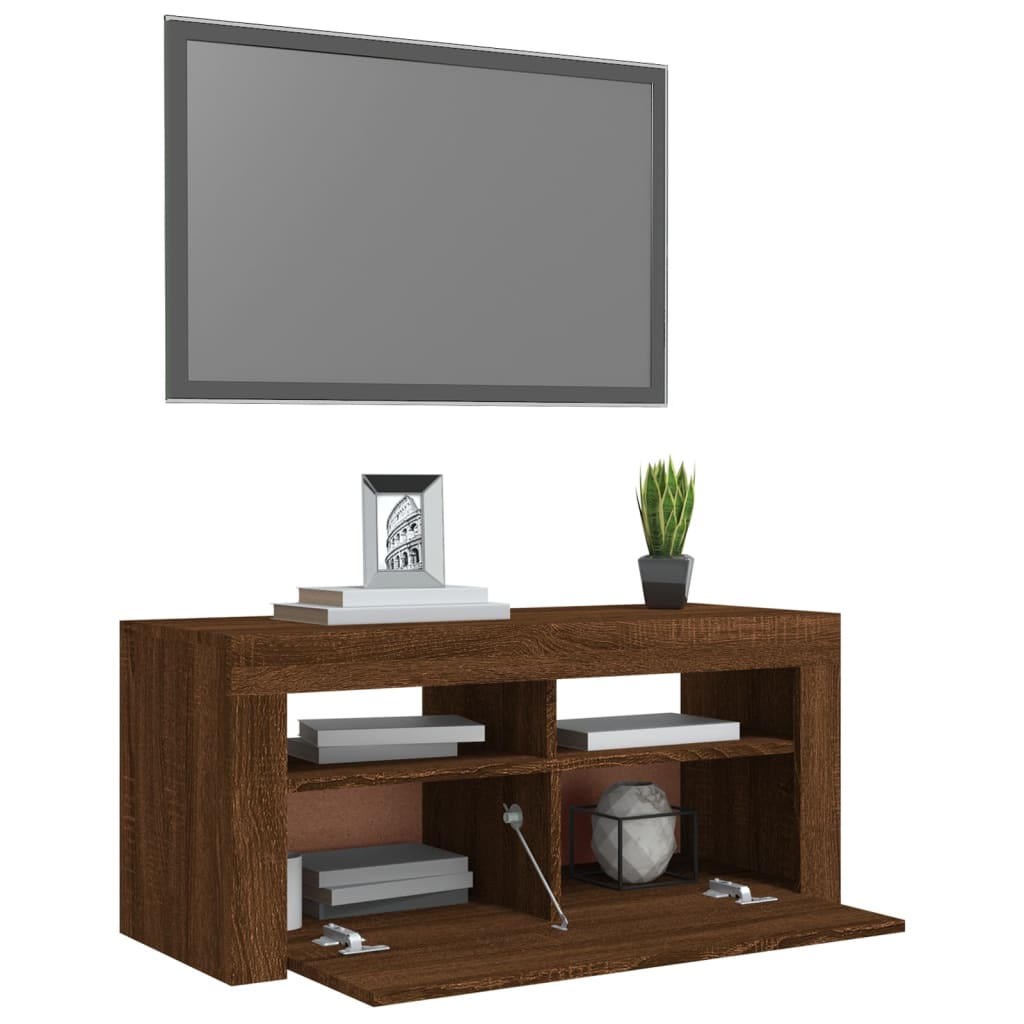 vidaXL TV Cabinet with LED Lights Brown Oak 90x35x40 cm