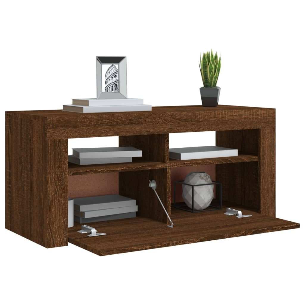 vidaXL TV Cabinet with LED Lights Brown Oak 90x35x40 cm