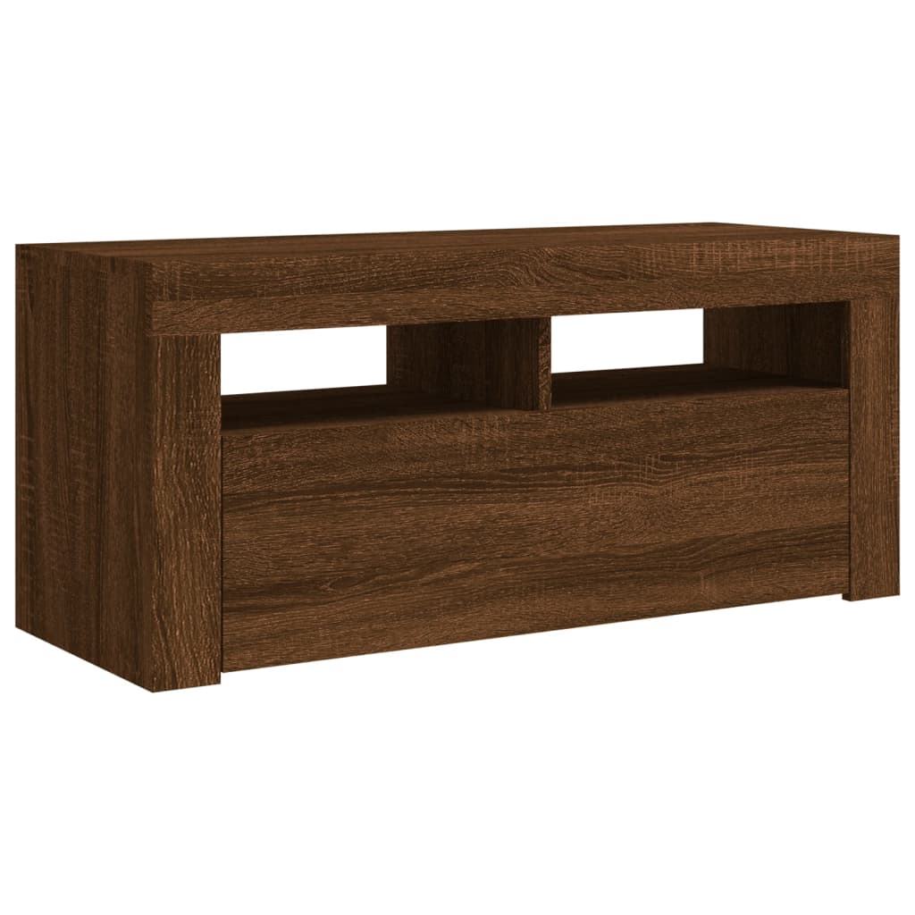 vidaXL TV Cabinet with LED Lights Brown Oak 90x35x40 cm