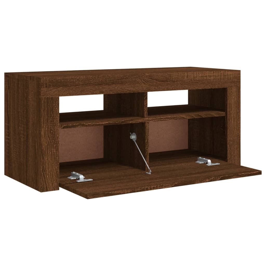 vidaXL TV Cabinet with LED Lights Brown Oak 90x35x40 cm