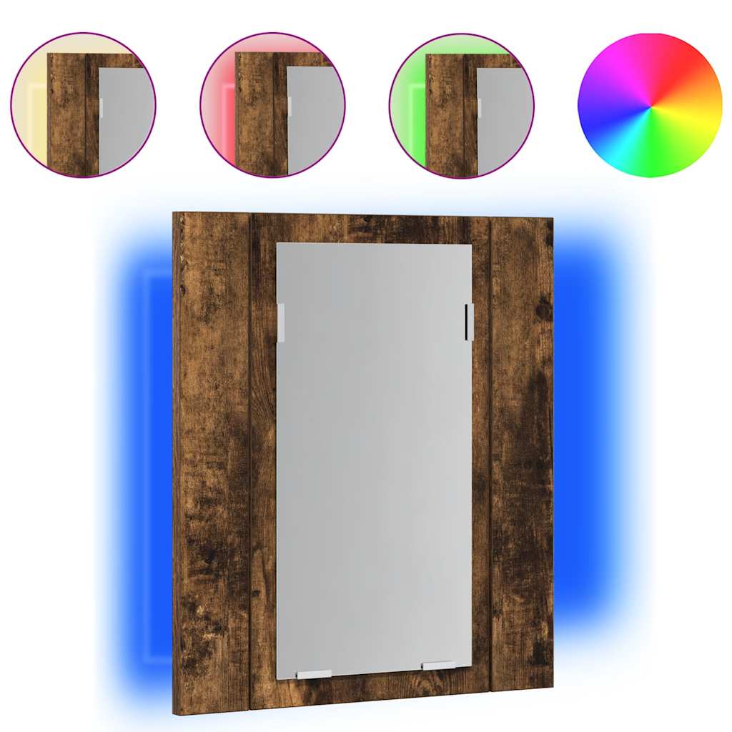 LED Bathroom Mirror Cabinet Smoked Oak 40x12x45 cm Engineered Wood