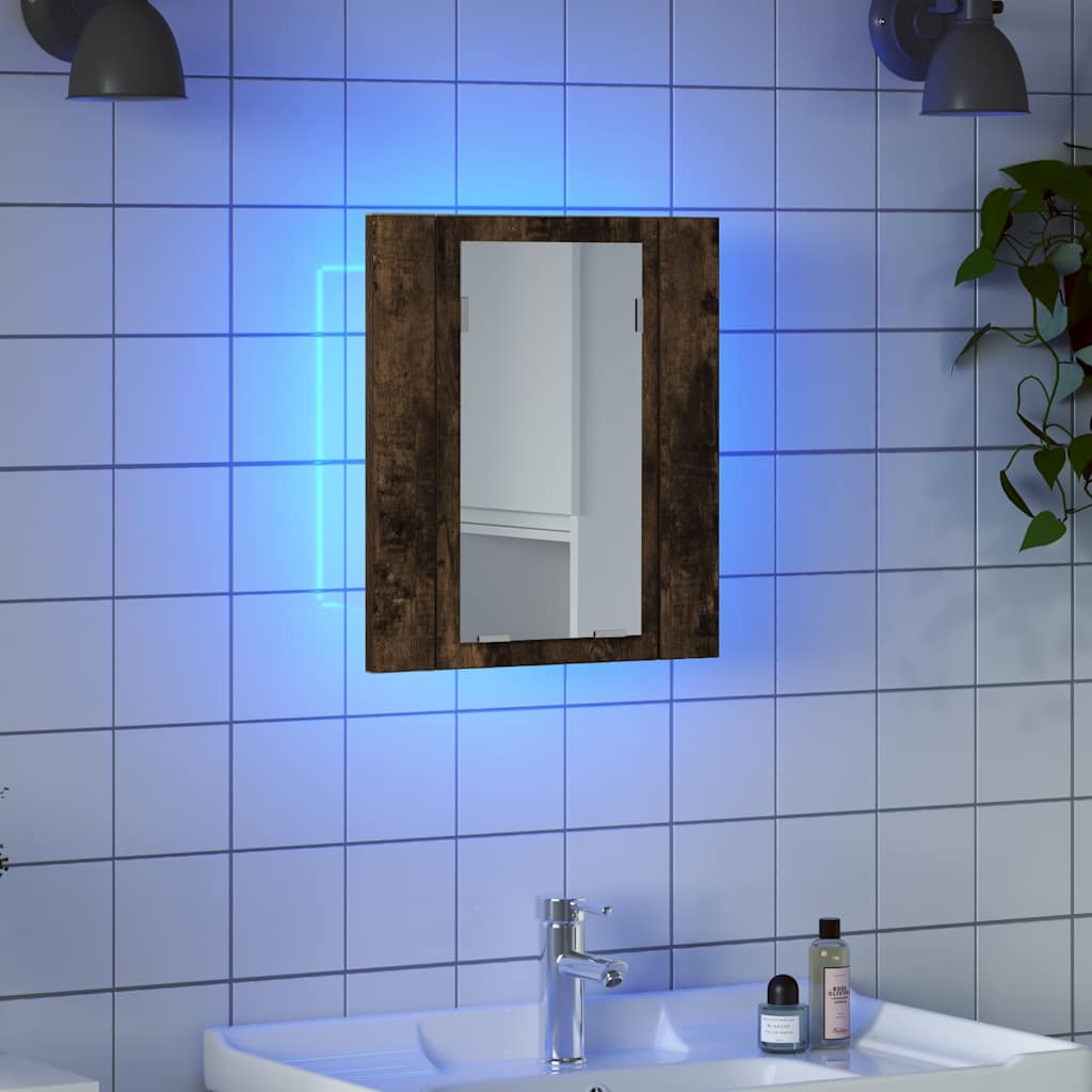 LED Bathroom Mirror Cabinet Smoked Oak 40x12x45 cm Engineered Wood