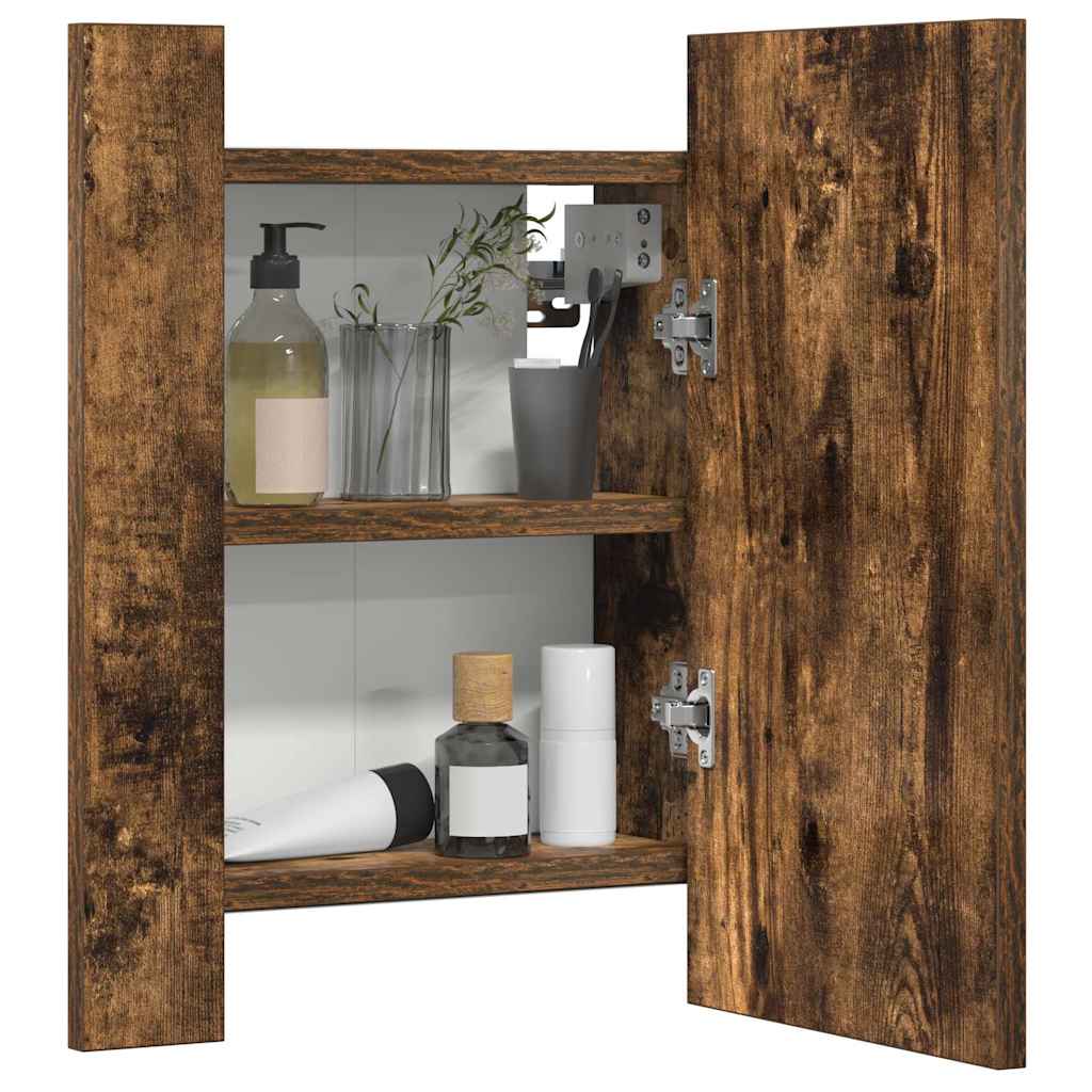 LED Bathroom Mirror Cabinet Smoked Oak 40x12x45 cm Engineered Wood