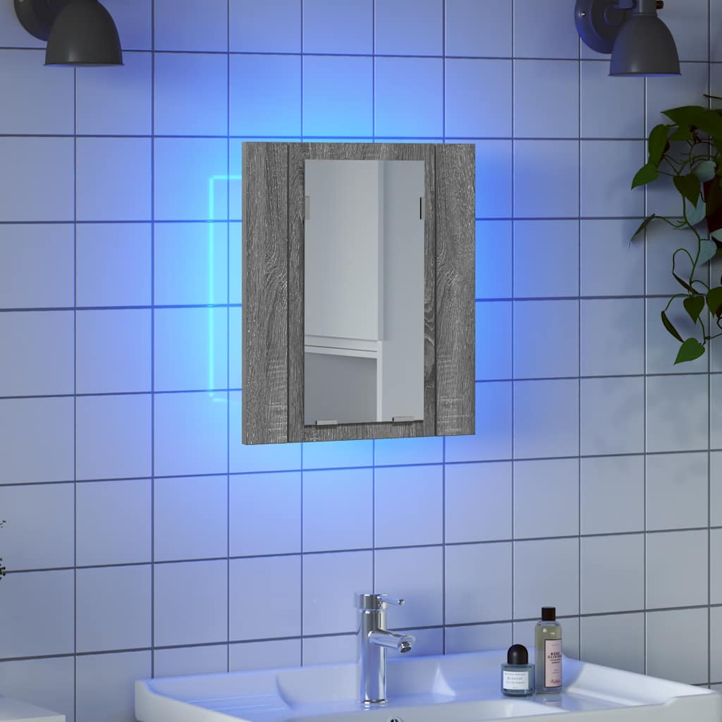 LED Bathroom Mirror Cabinet Grey Sonoma 40x12x45 cm Engineered Wood