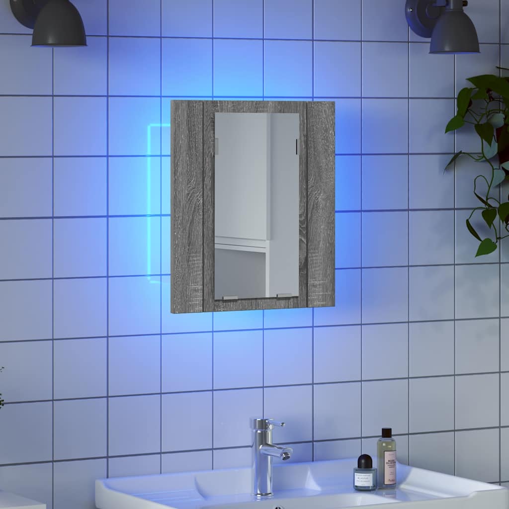 LED Bathroom Mirror Cabinet Grey Sonoma 40x12x45 cm Engineered Wood