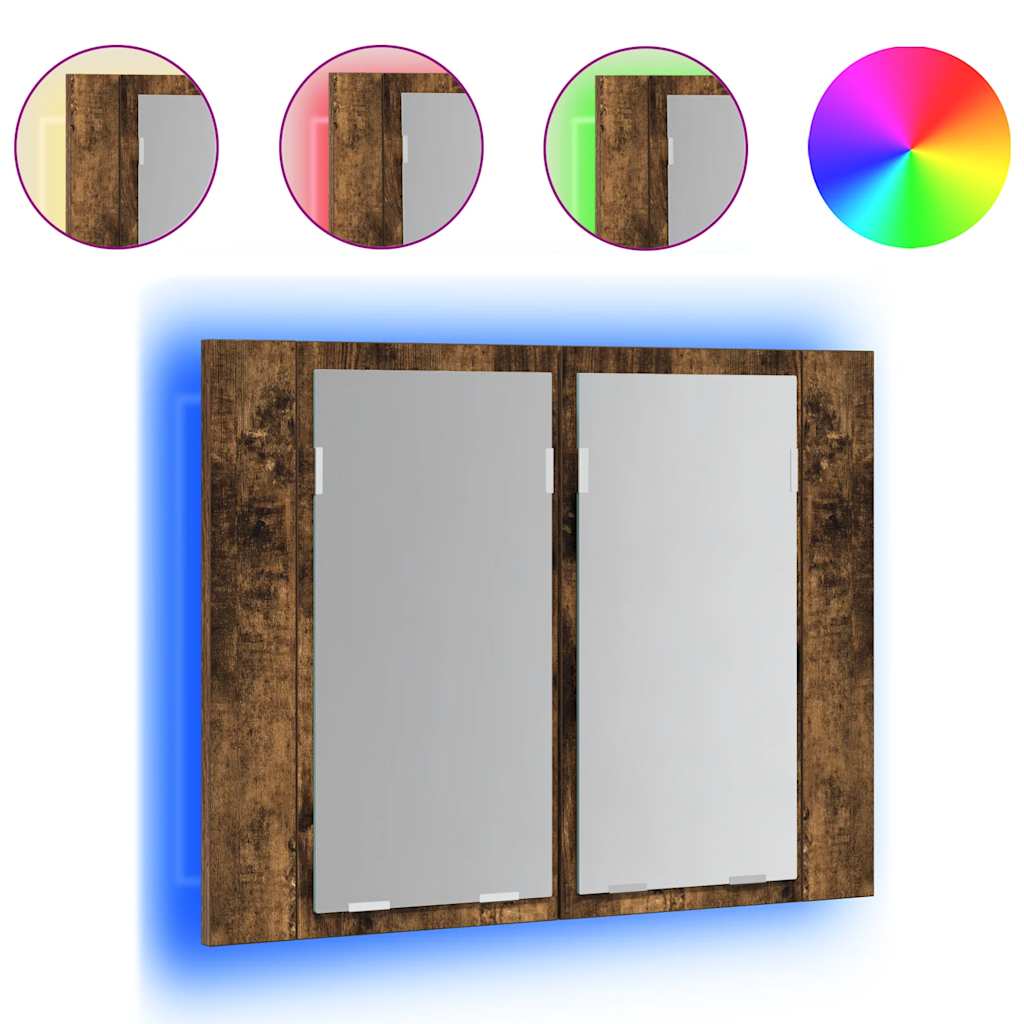 LED Mirror Cabinet Smoked Oak 60x12x45 cm Engineered Wood