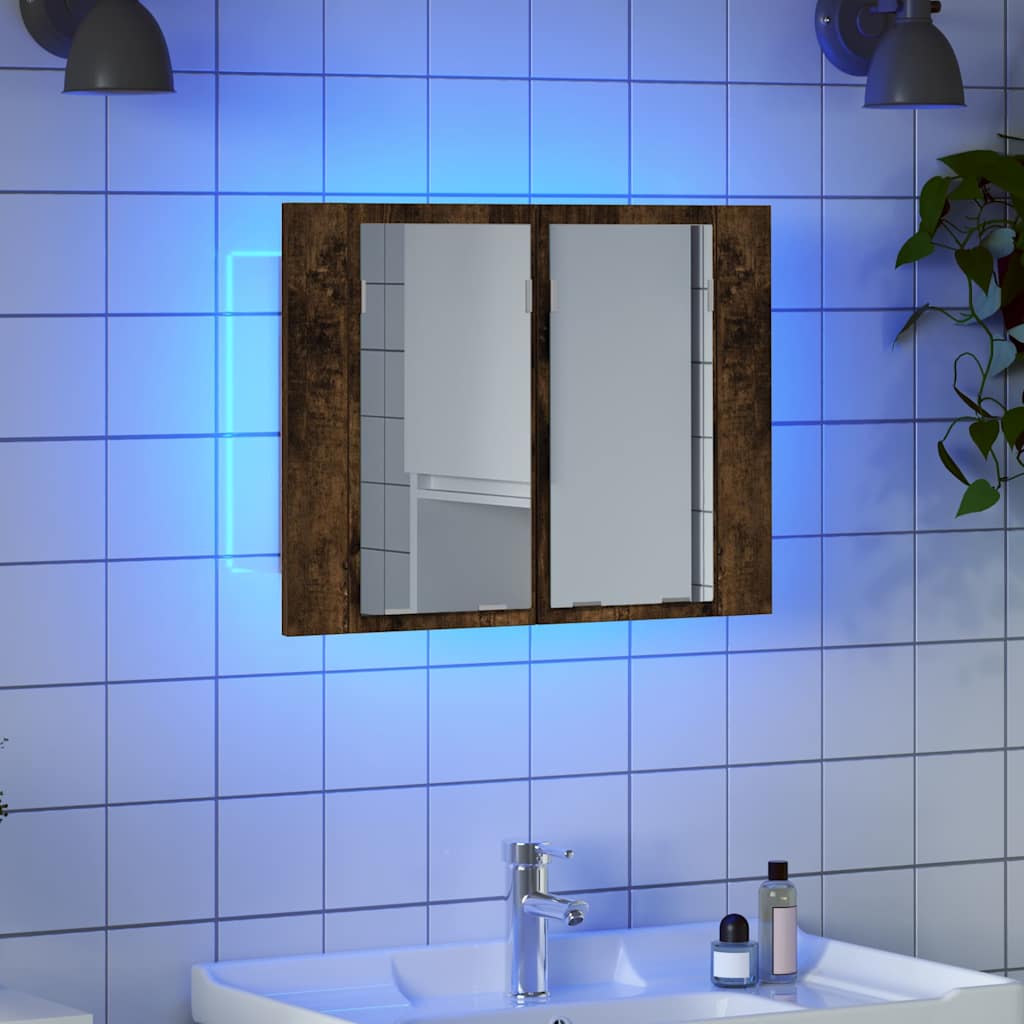 LED Mirror Cabinet Smoked Oak 60x12x45 cm Engineered Wood