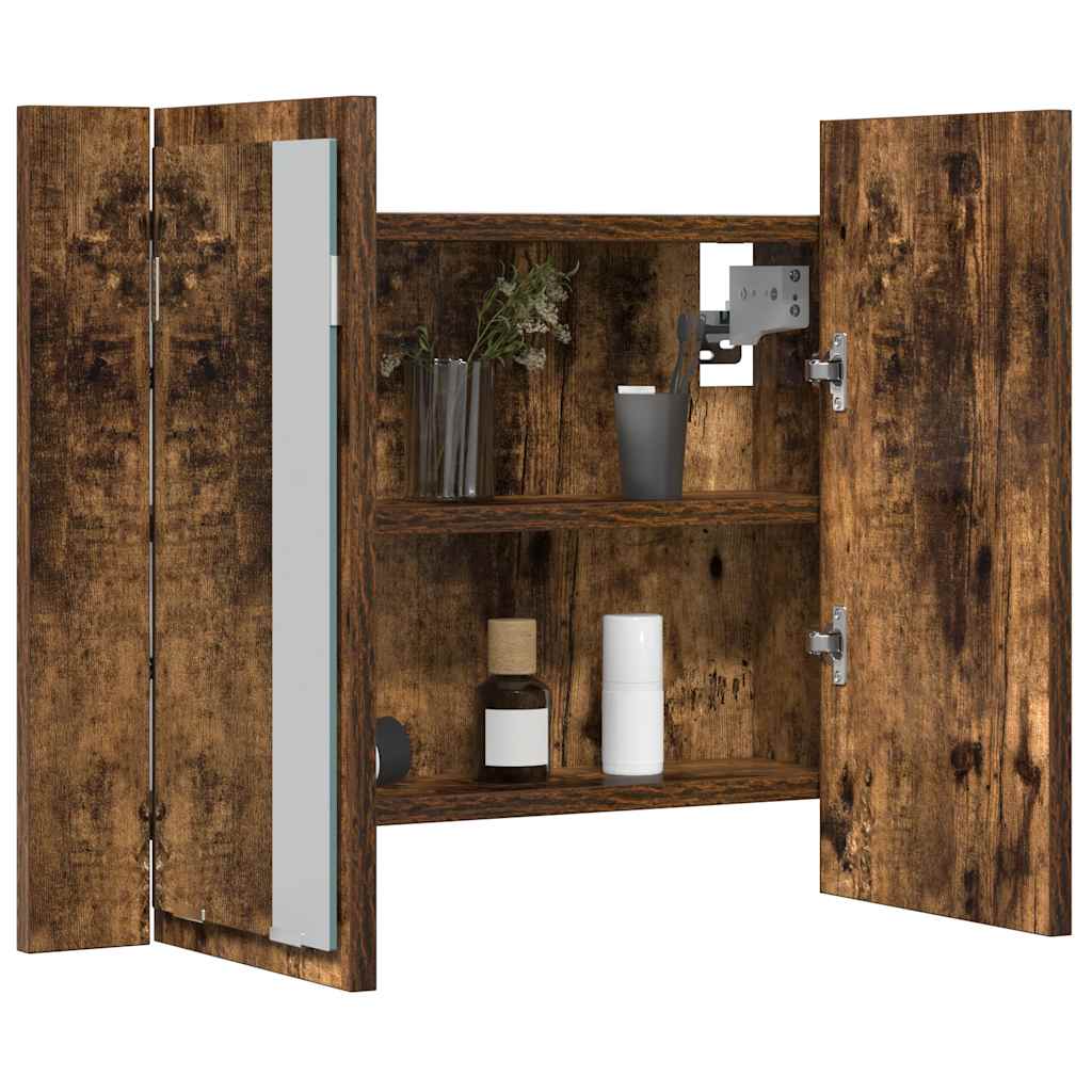 LED Mirror Cabinet Smoked Oak 60x12x45 cm Engineered Wood