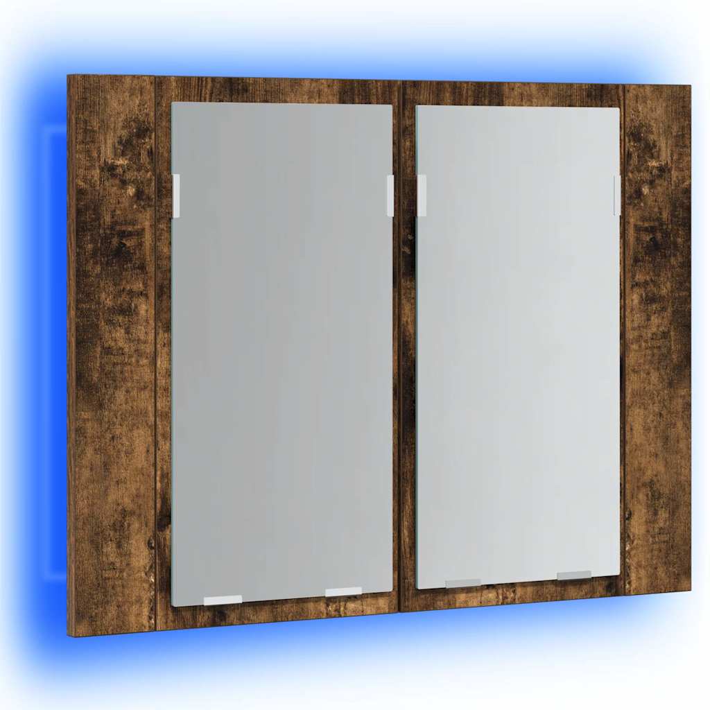 LED Mirror Cabinet Smoked Oak 60x12x45 cm Engineered Wood