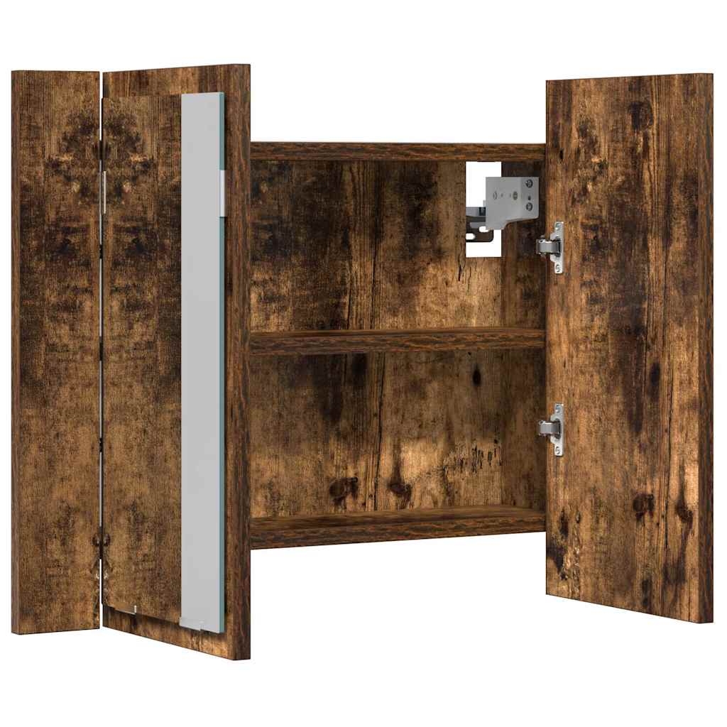 LED Mirror Cabinet Smoked Oak 60x12x45 cm Engineered Wood