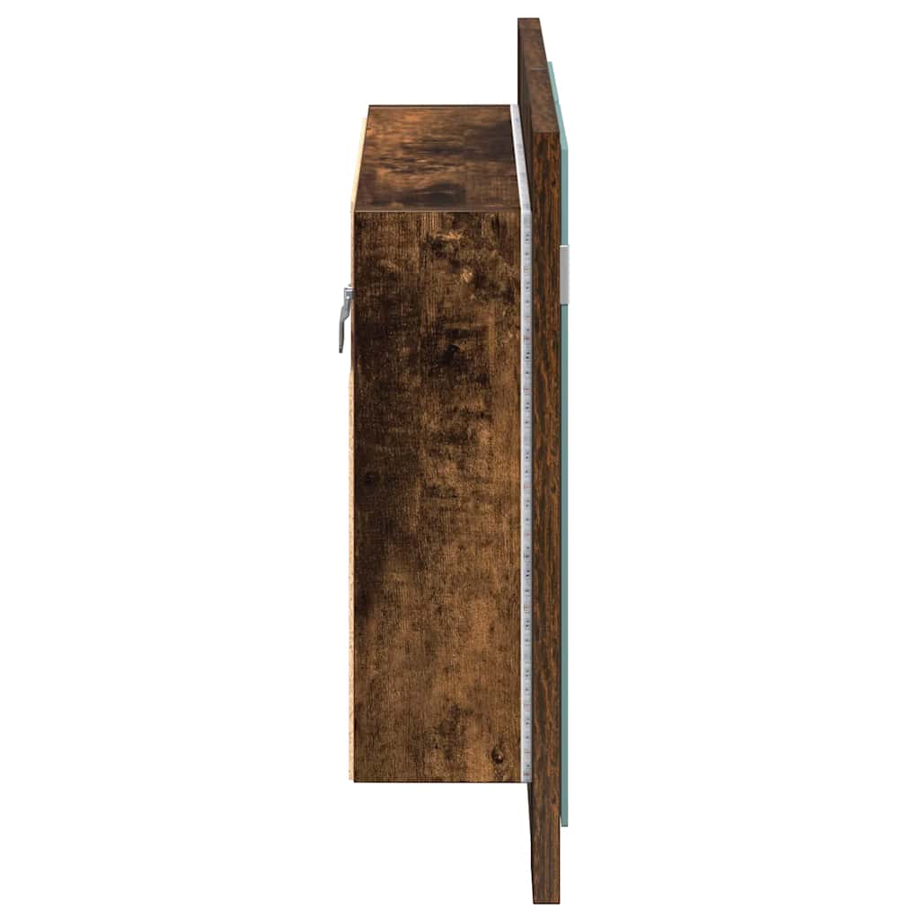 LED Mirror Cabinet Smoked Oak 60x12x45 cm Engineered Wood