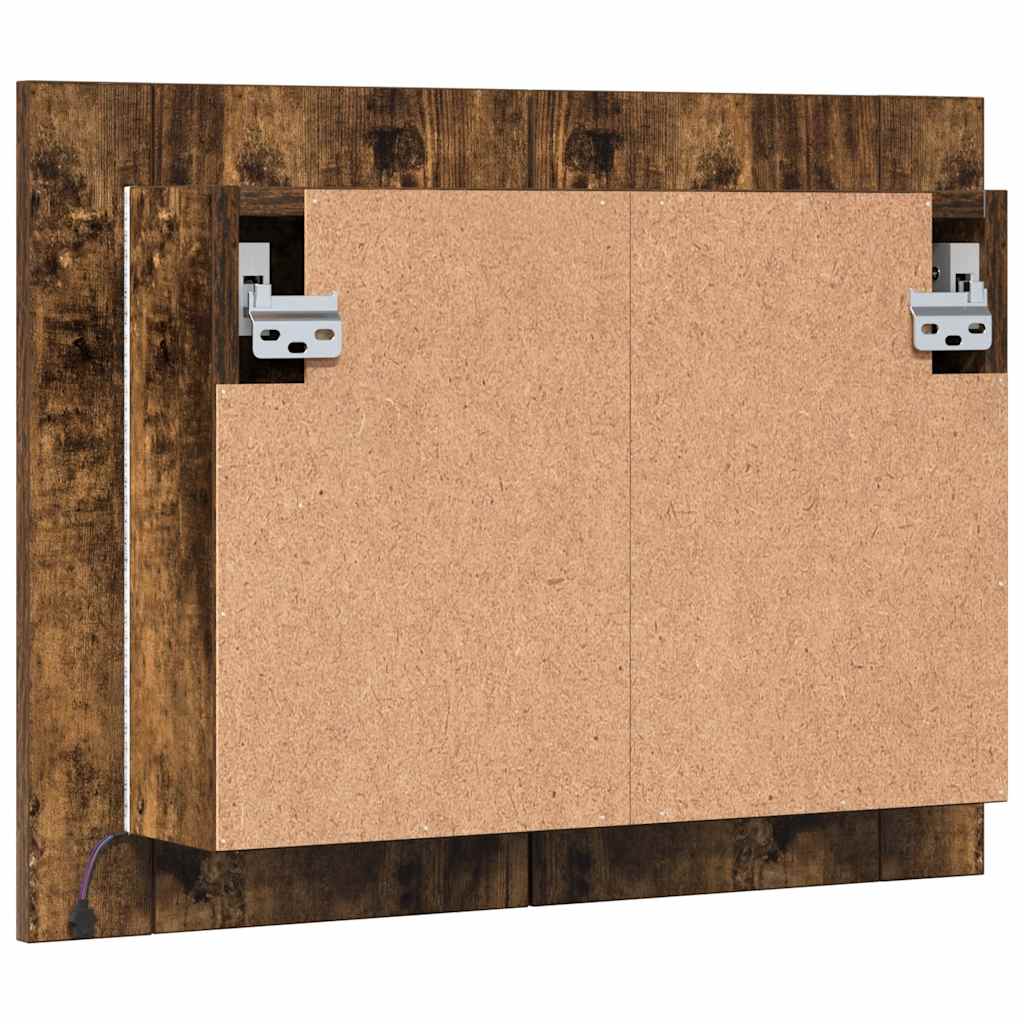 LED Mirror Cabinet Smoked Oak 60x12x45 cm Engineered Wood