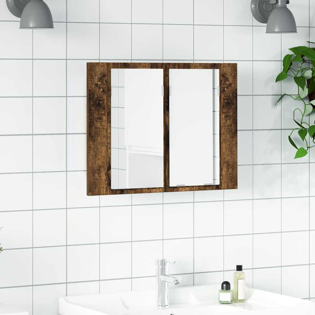 LED Mirror Cabinet Smoked Oak 60x12x45 cm Engineered Wood