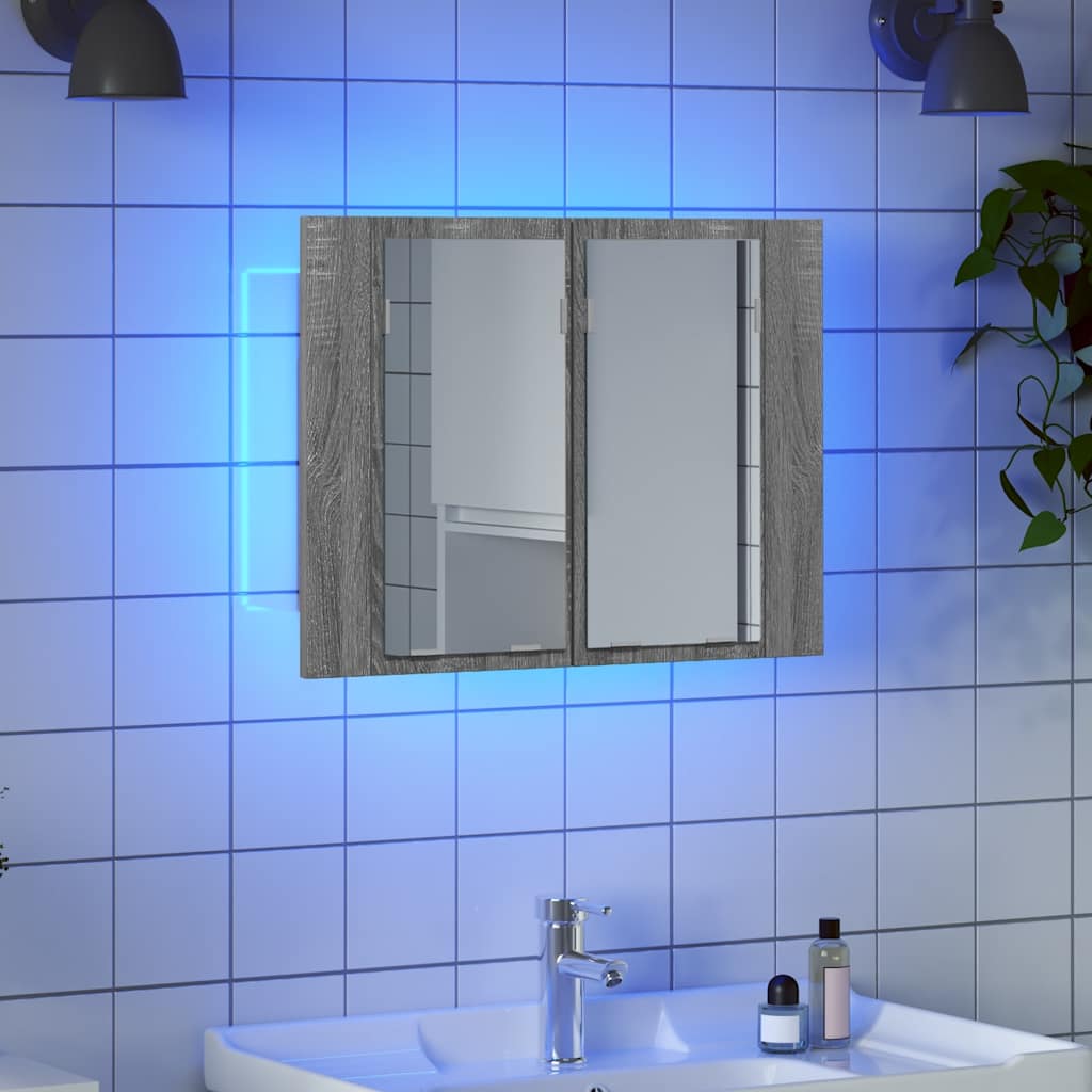 LED Mirror Cabinet Grey Sonoma 60x12x45 cm Engineered Wood