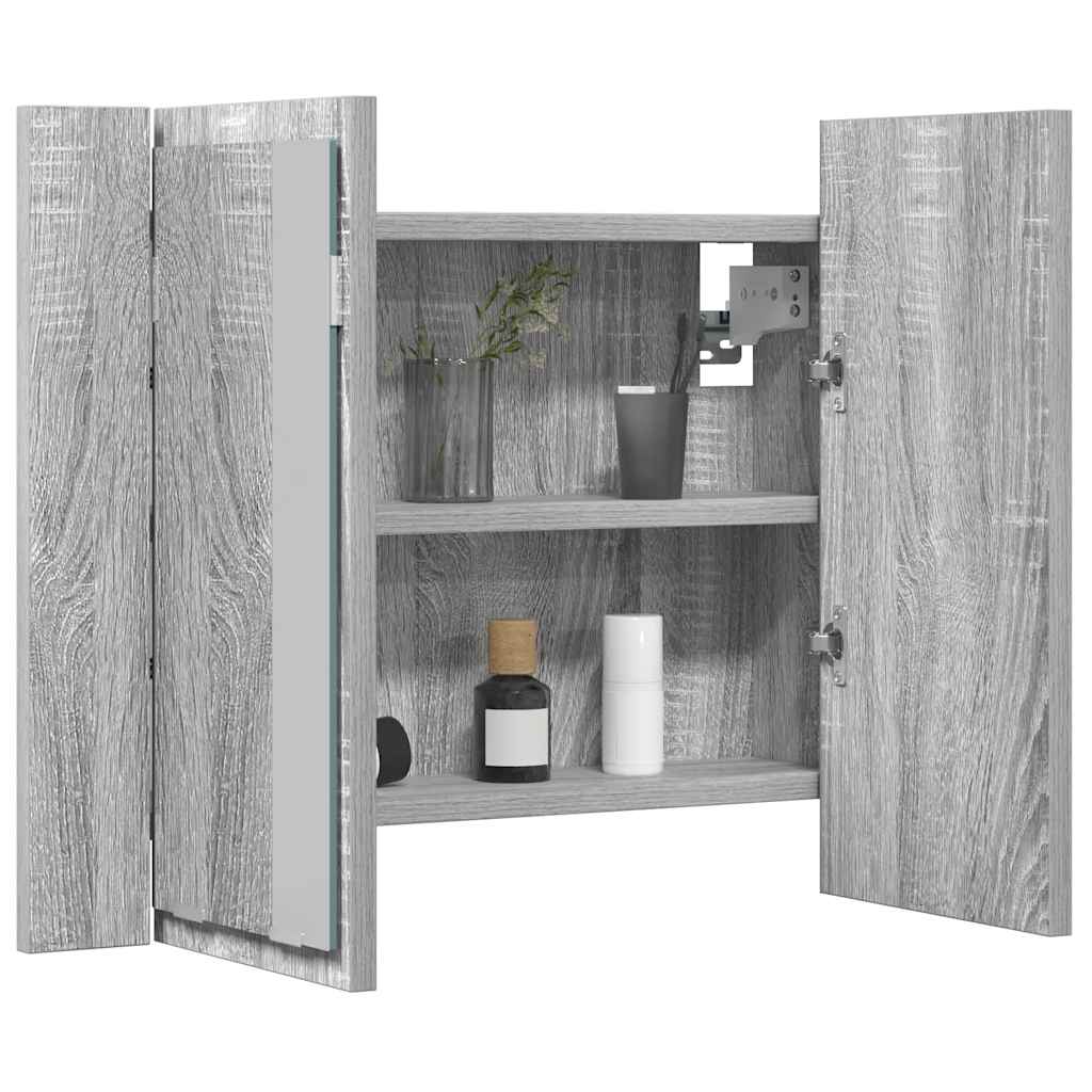 LED Mirror Cabinet Grey Sonoma 60x12x45 cm Engineered Wood