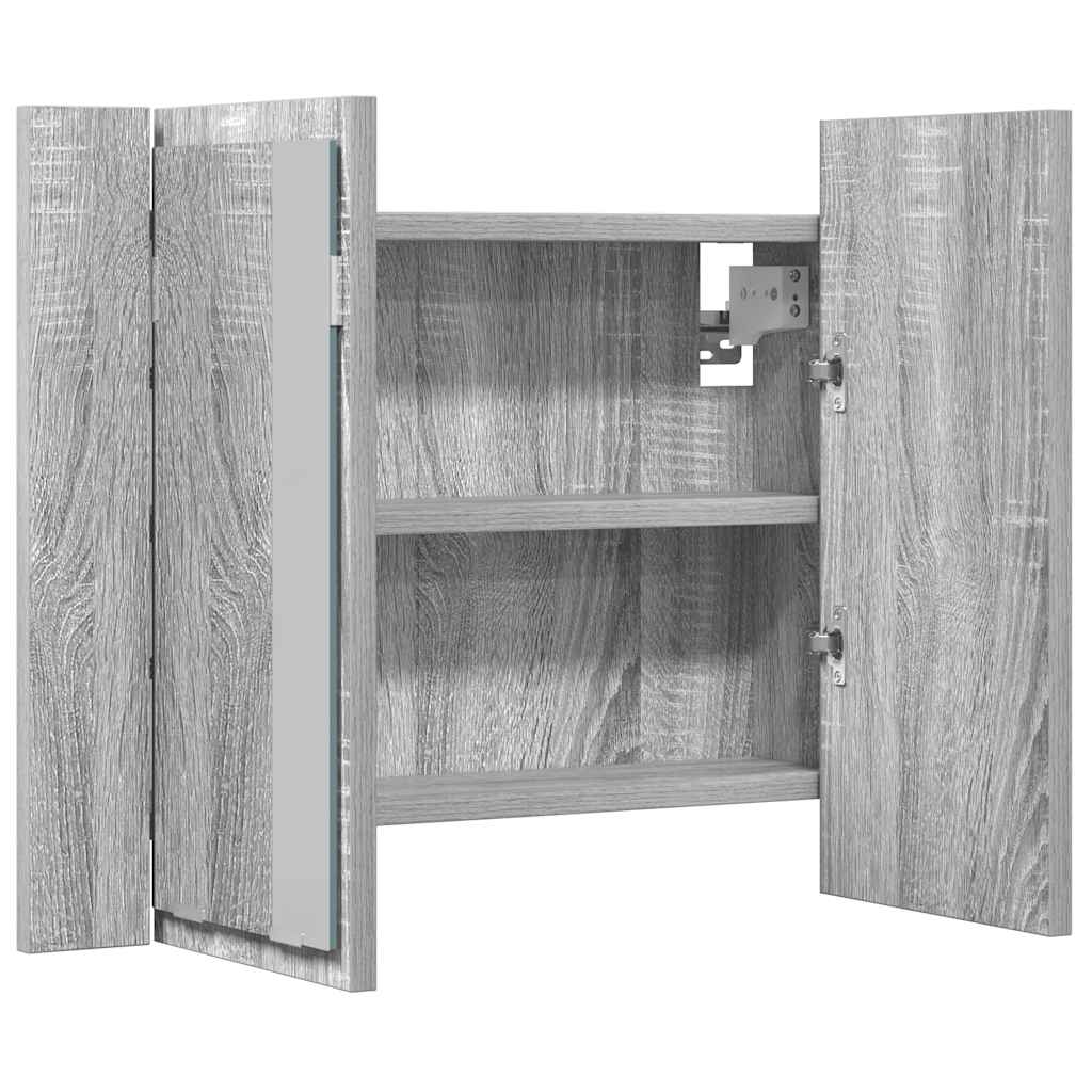 LED Mirror Cabinet Grey Sonoma 60x12x45 cm Engineered Wood