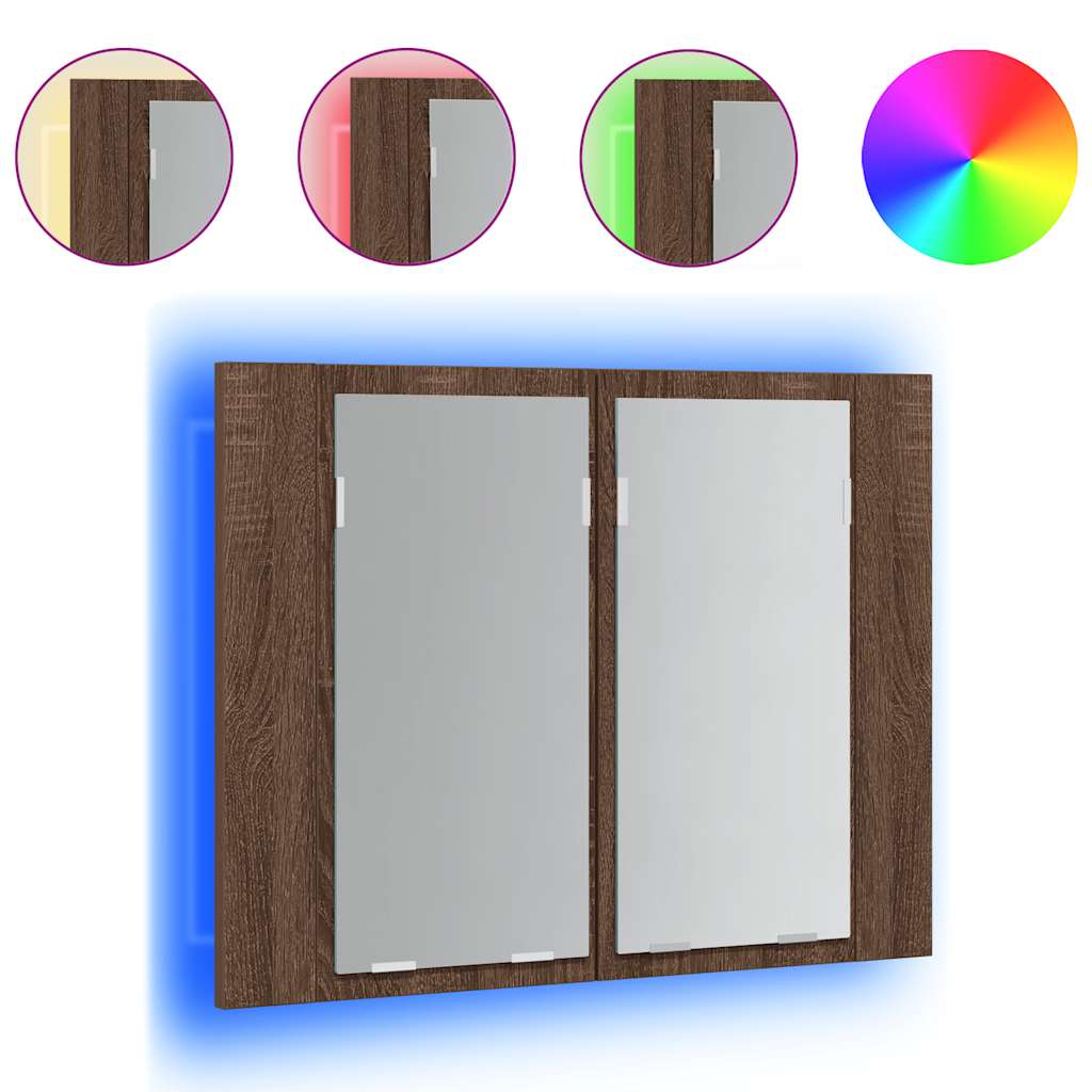 LED Mirror Cabinet Brown Oak 60x12x45 cm Engineered Wood