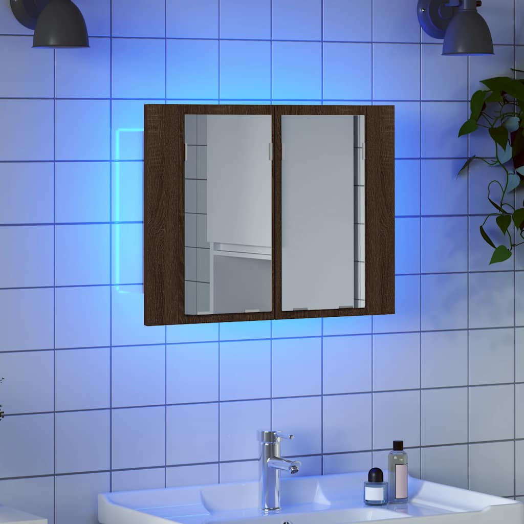 LED Mirror Cabinet Brown Oak 60x12x45 cm Engineered Wood