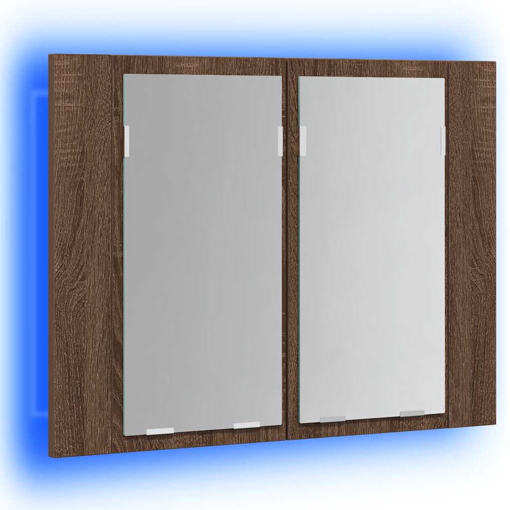 LED Mirror Cabinet Brown Oak 60x12x45 cm Engineered Wood