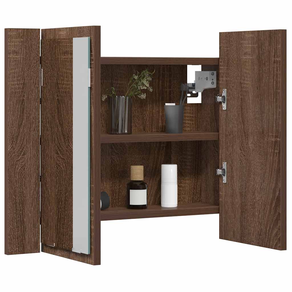 LED Mirror Cabinet Brown Oak 60x12x45 cm Engineered Wood