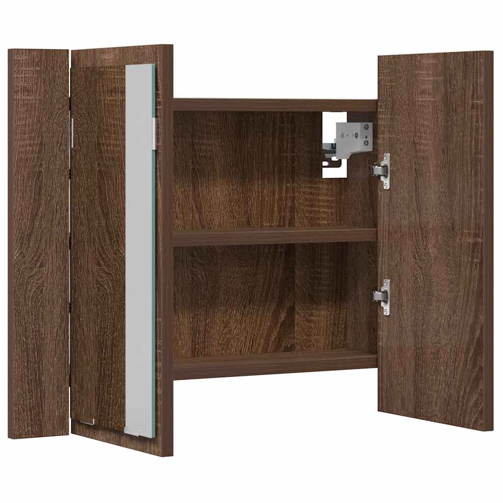 LED Mirror Cabinet Brown Oak 60x12x45 cm Engineered Wood