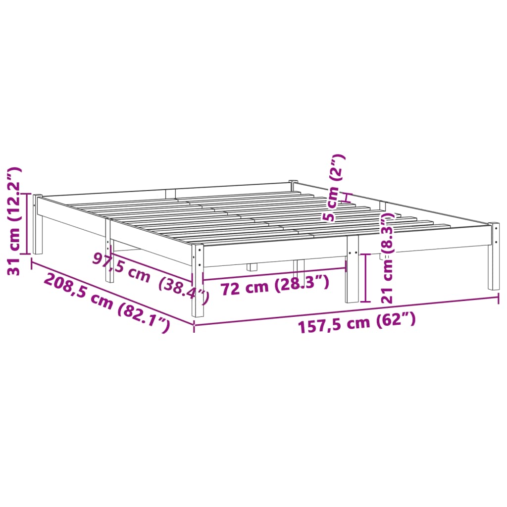 vidaXL Bed Frame without Mattress 152x203 cm Solid Wood Pine Queen