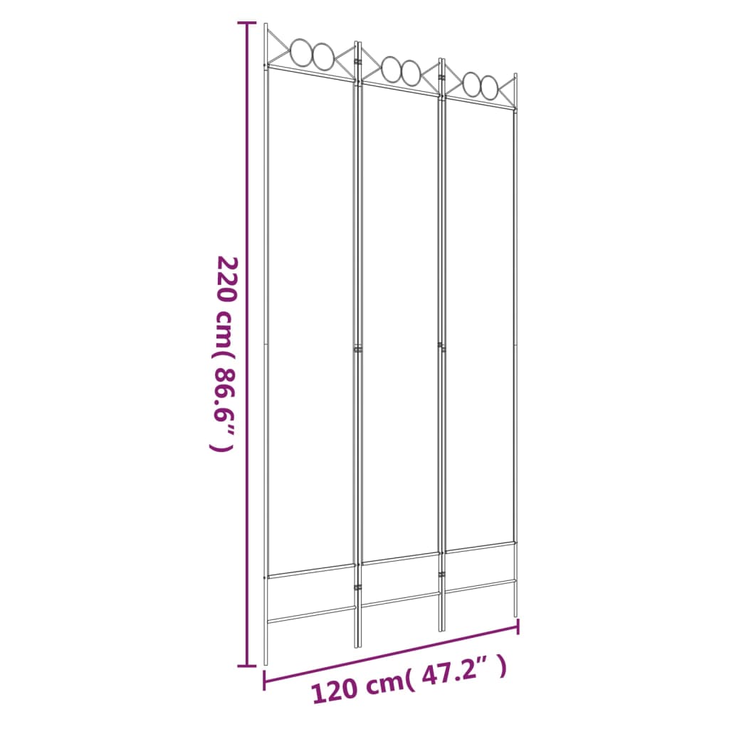 3-Panel Room Divider Black 120x220 cm Fabric