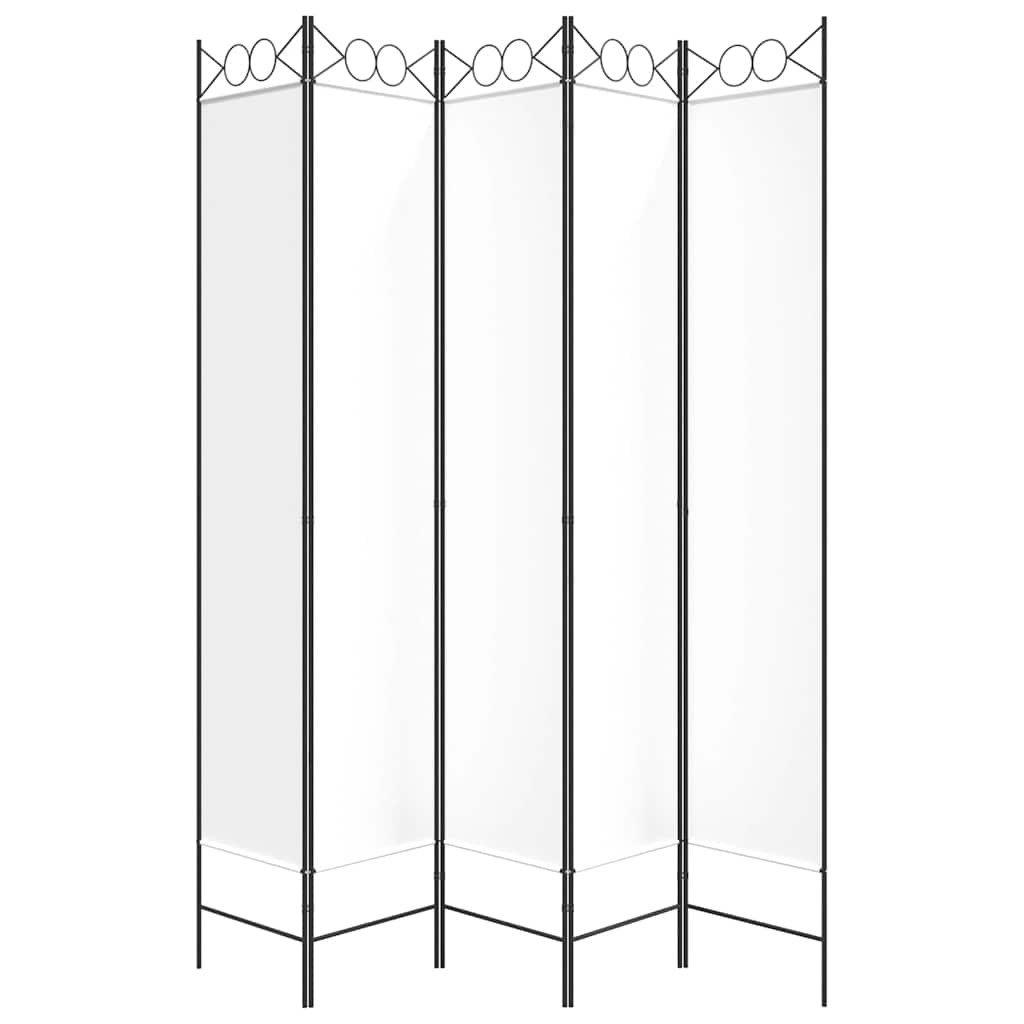 5-Panel Room Divider White 200x220 cm Fabric