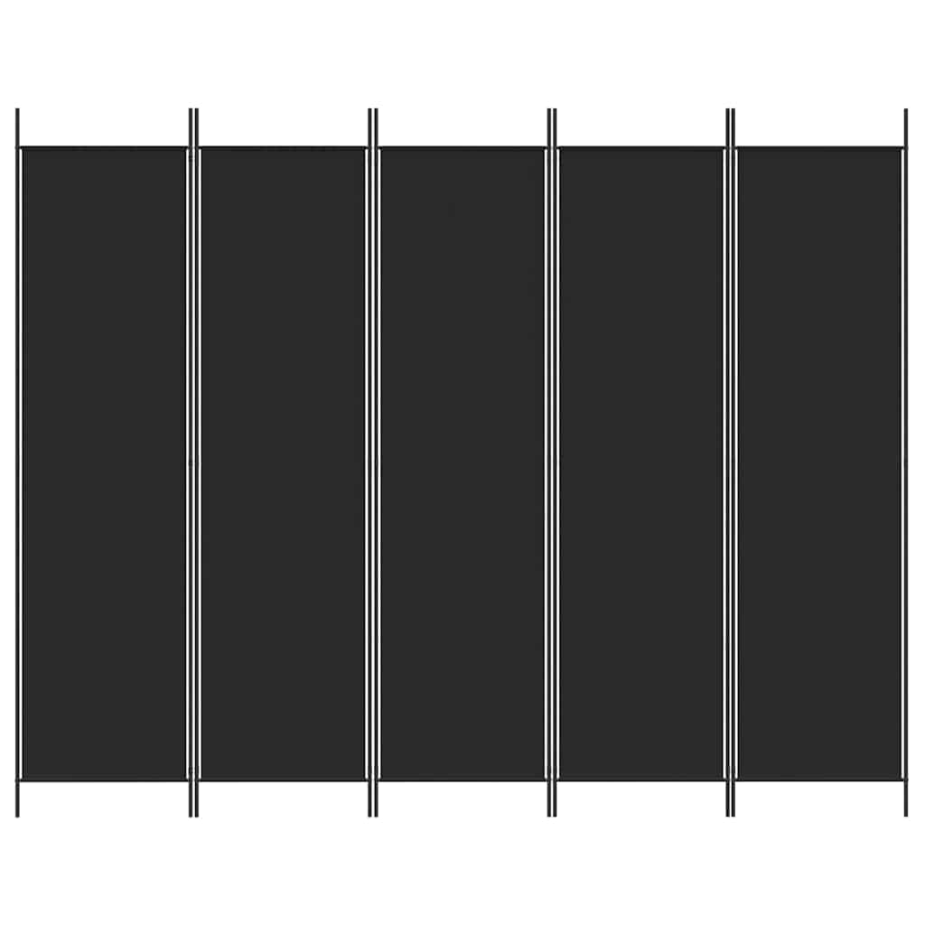 5-Panel Room Divider Black 250x200 cm Fabric