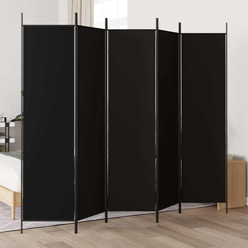 5-Panel Room Divider Black 250x200 cm Fabric