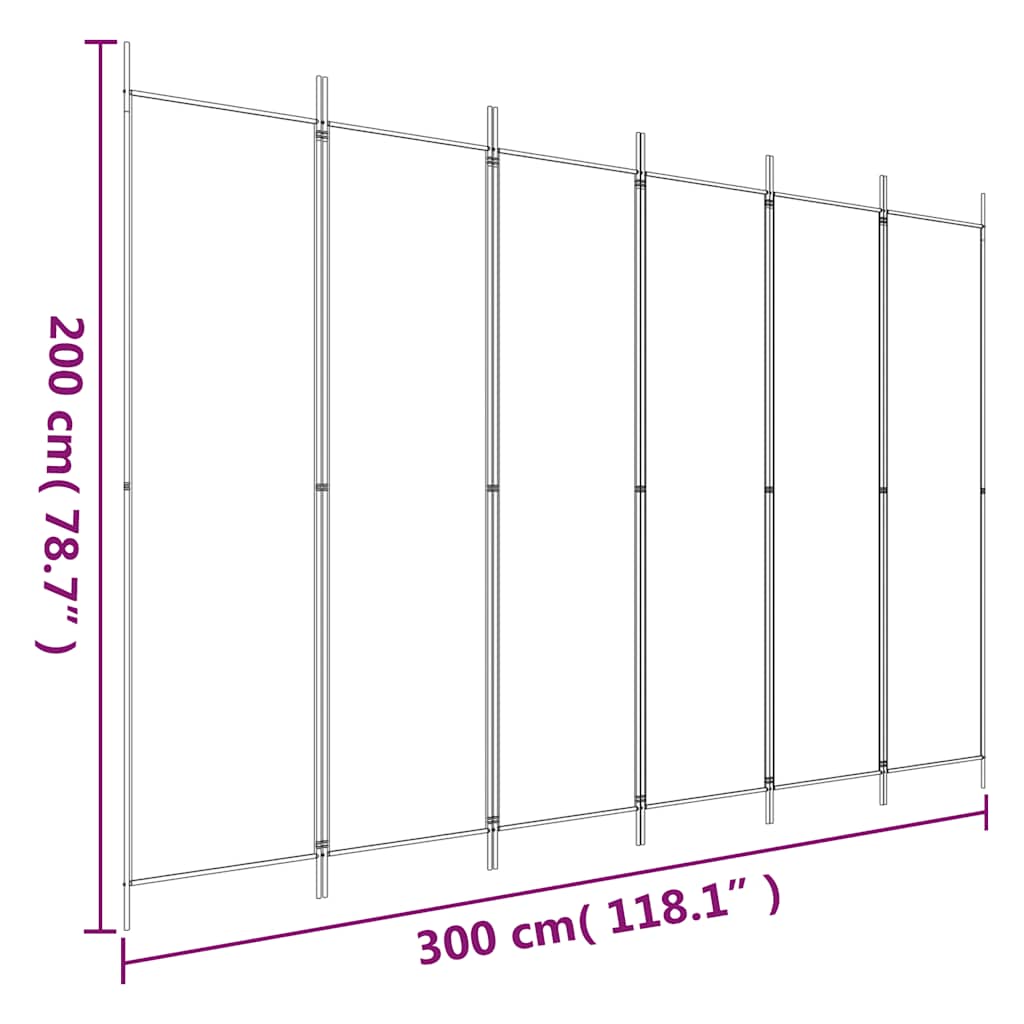 6-Panel Room Divider Black 300x200 cm Fabric