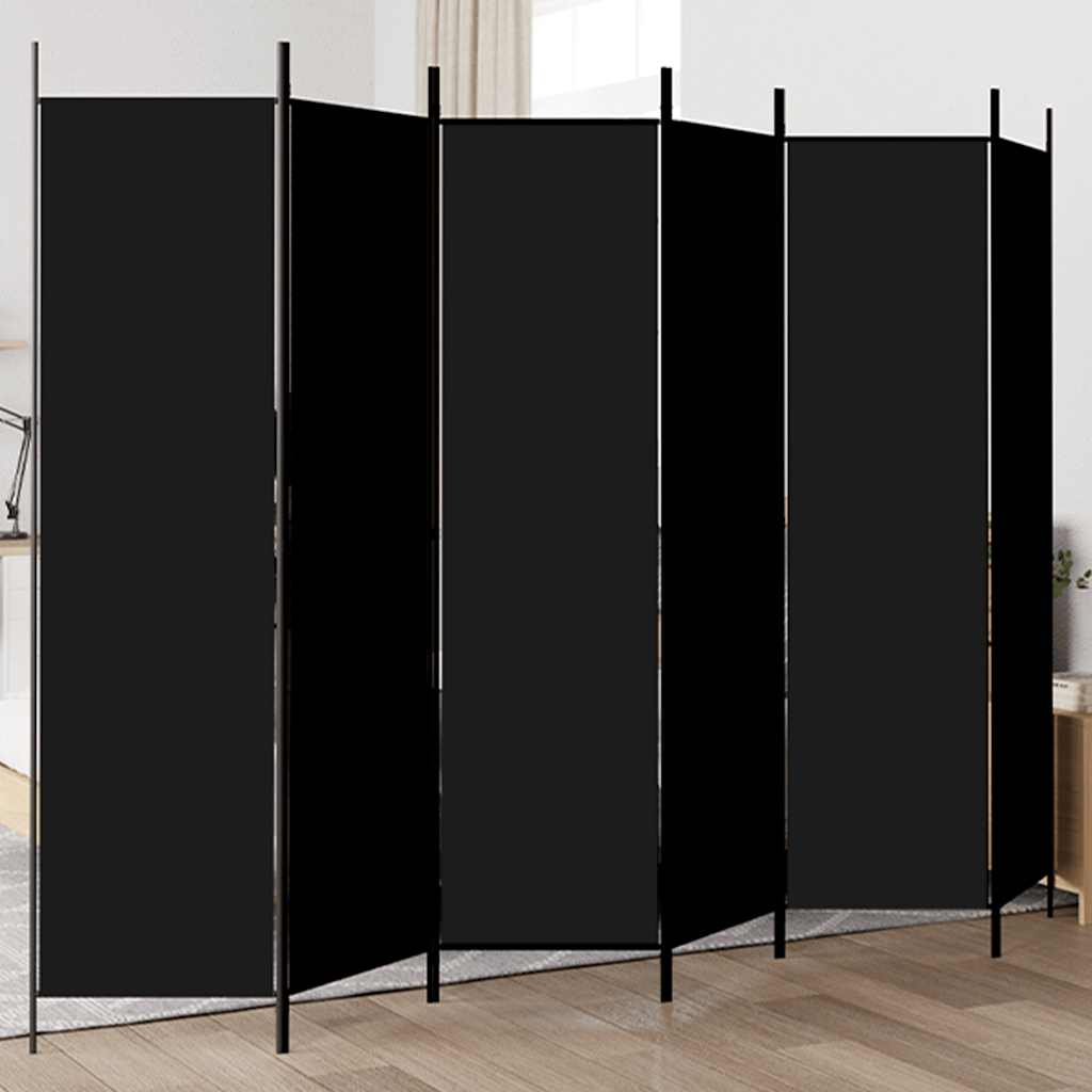 6-Panel Room Divider Black 300x200 cm Fabric
