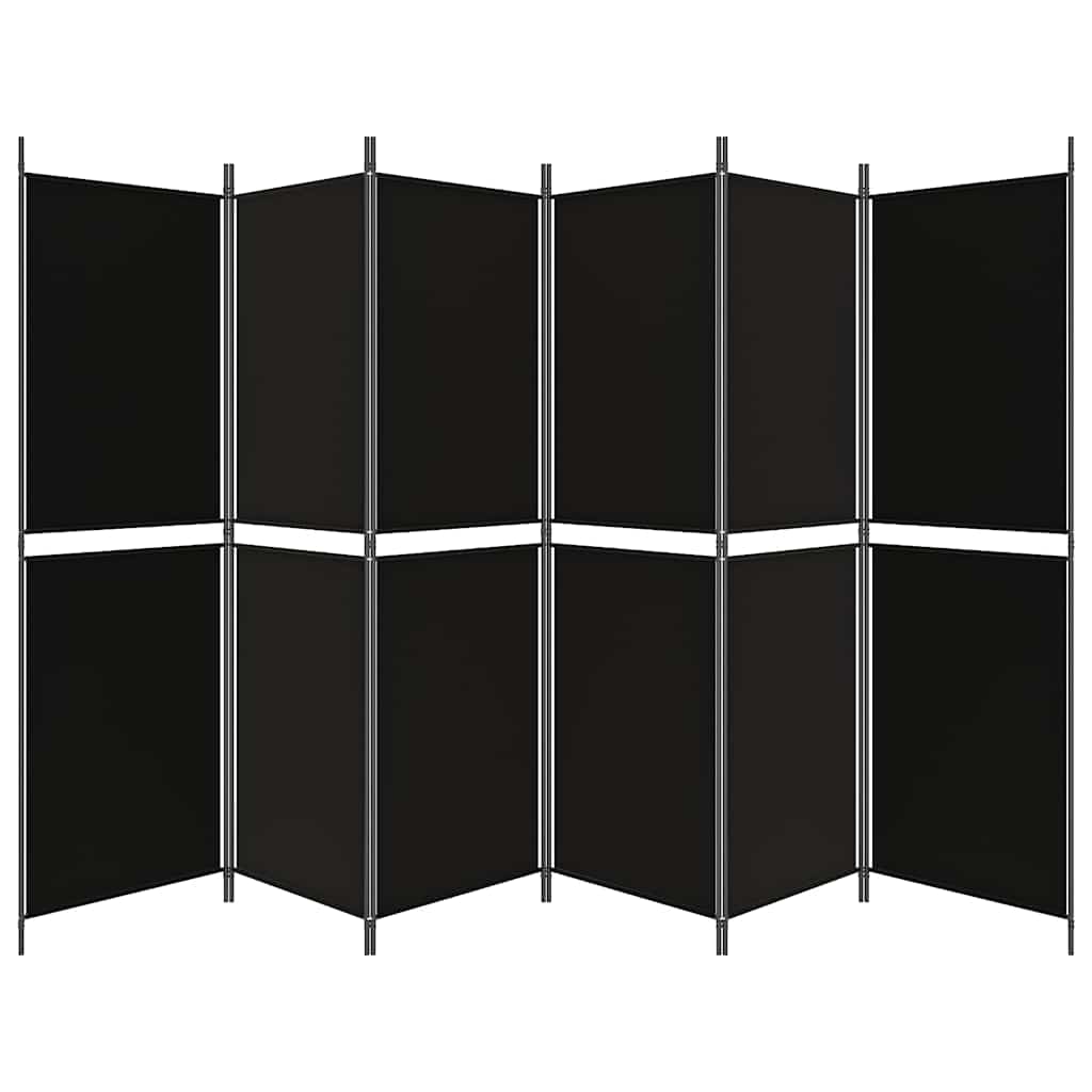 6-Panel Room Divider Black 300x180 cm Fabric