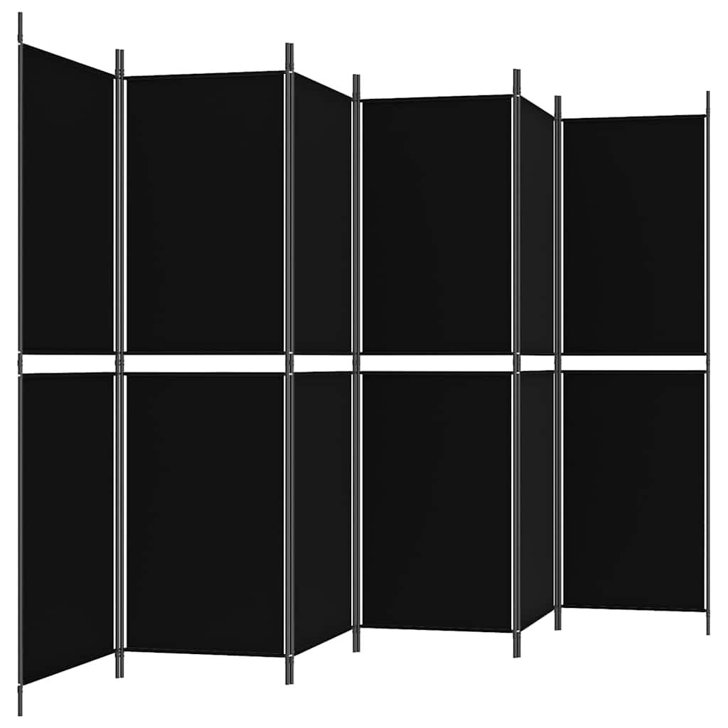 6-Panel Room Divider Black 300x180 cm Fabric