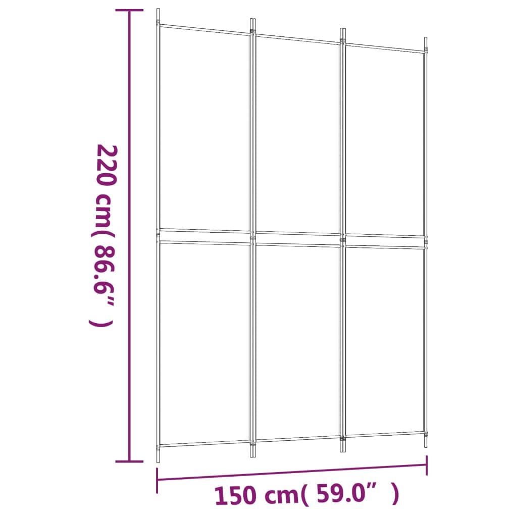 3-Panel Room Divider Brown 150x220 cm Fabric