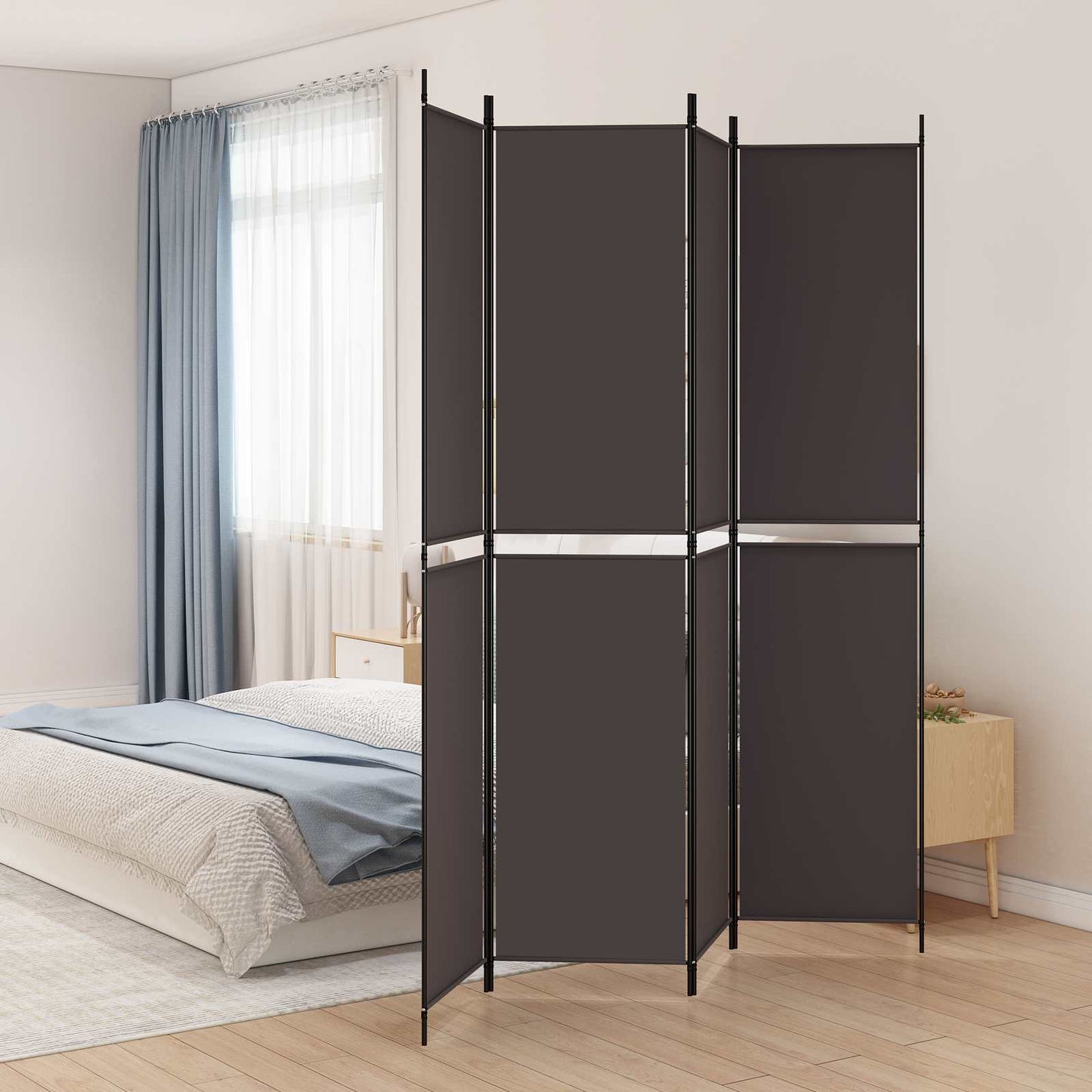 4-Panel Room Divider Brown 200x220 cm Fabric
