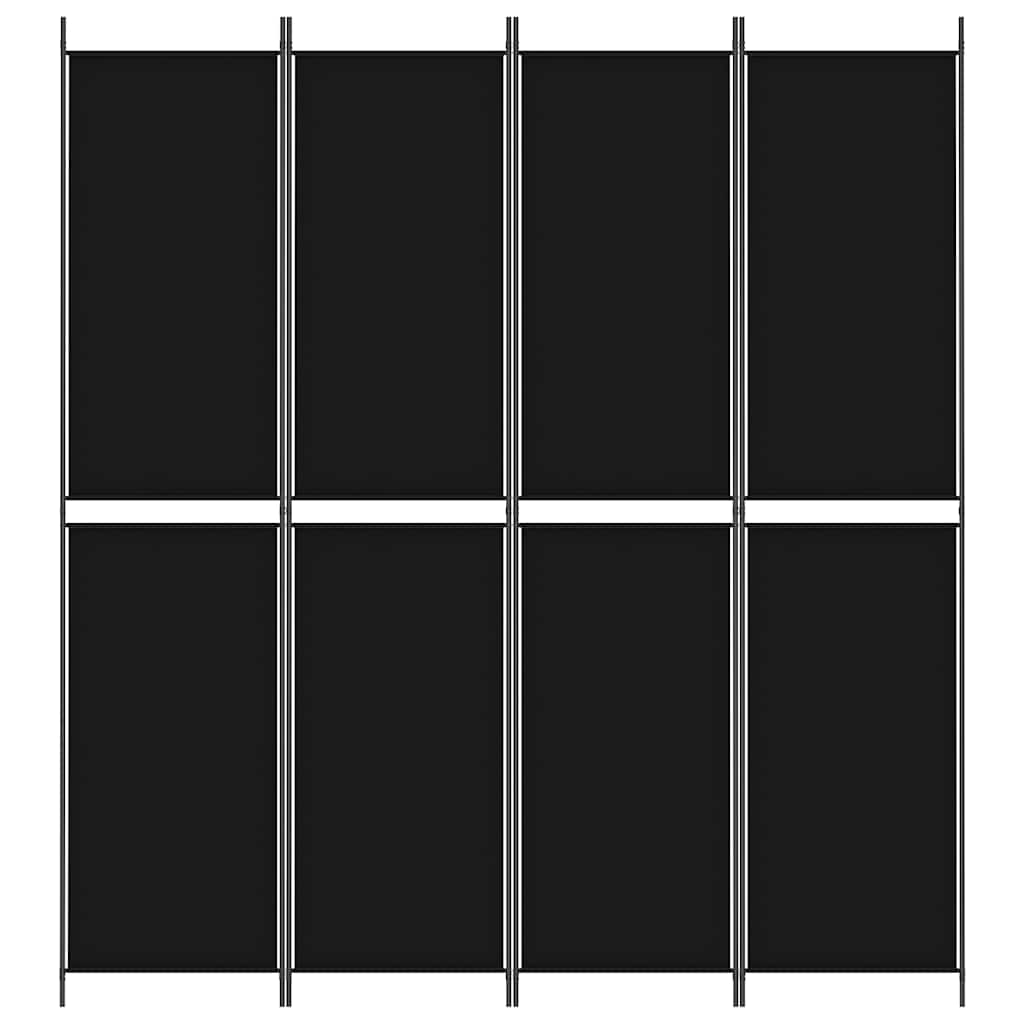 4-Panel Room Divider Black 200x220 cm Fabric