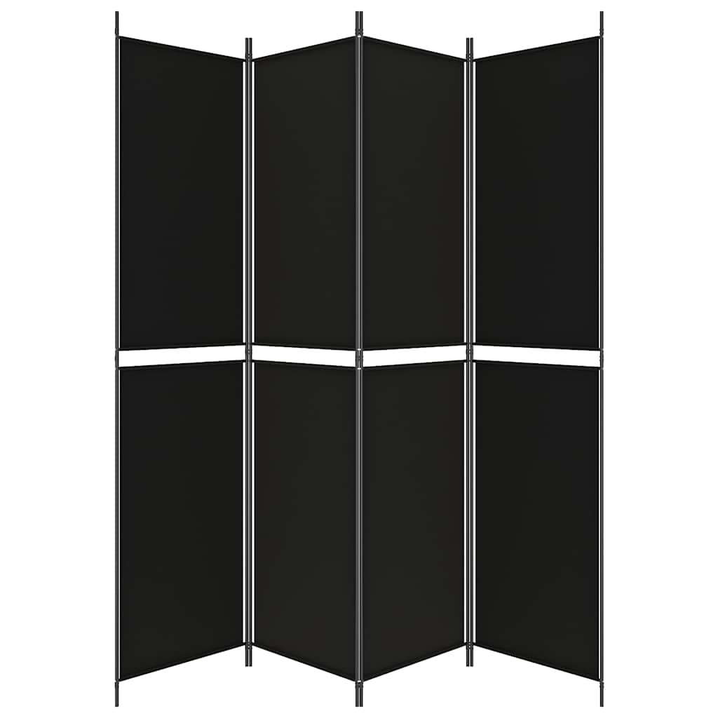 4-Panel Room Divider Black 200x220 cm Fabric