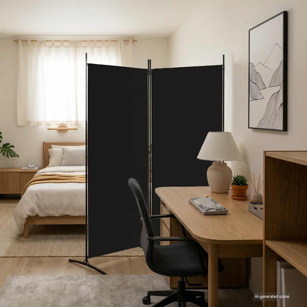 2-Panel Room Divider Black 175x180 cm Fabric