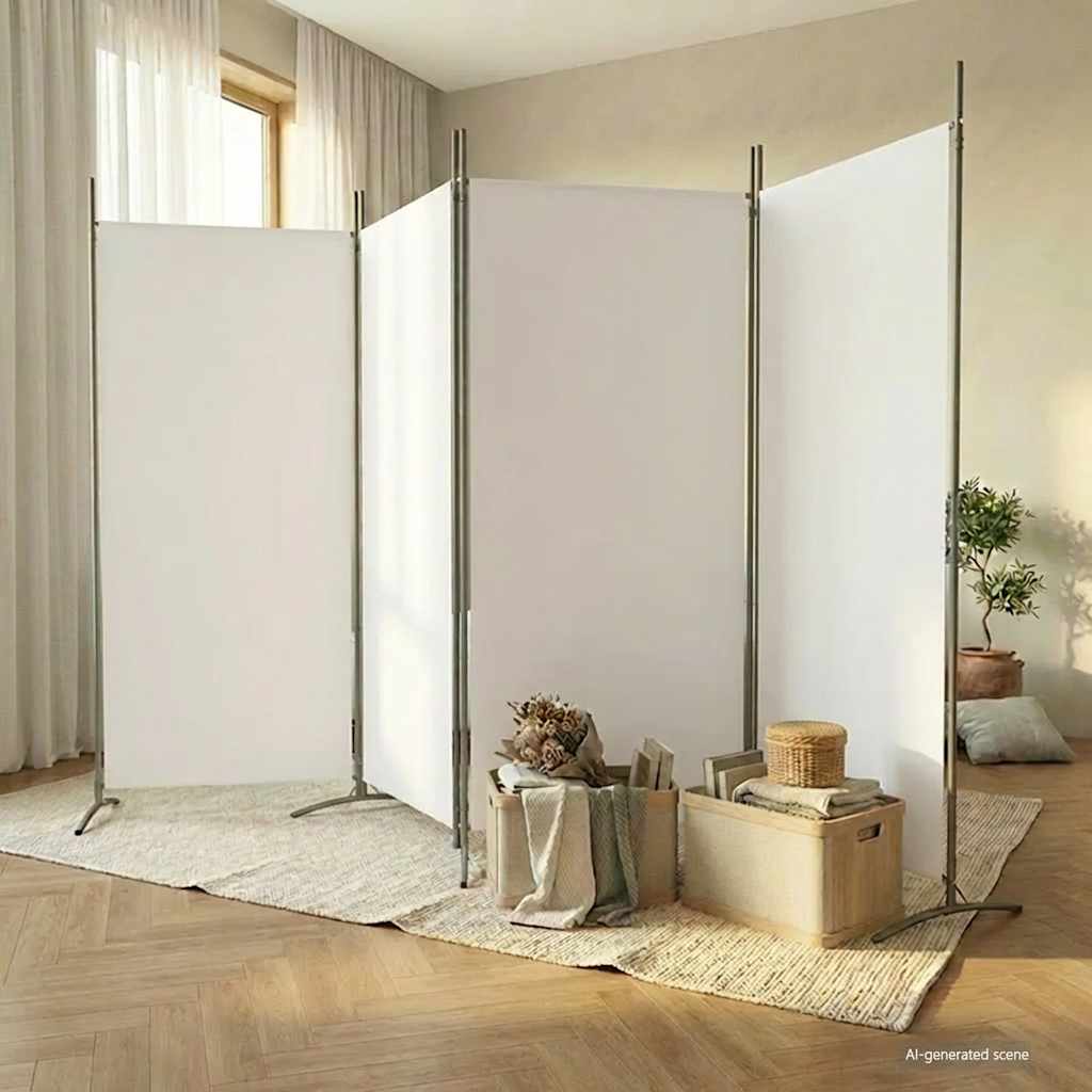 4-Panel Room Divider White 346x180 cm Fabric