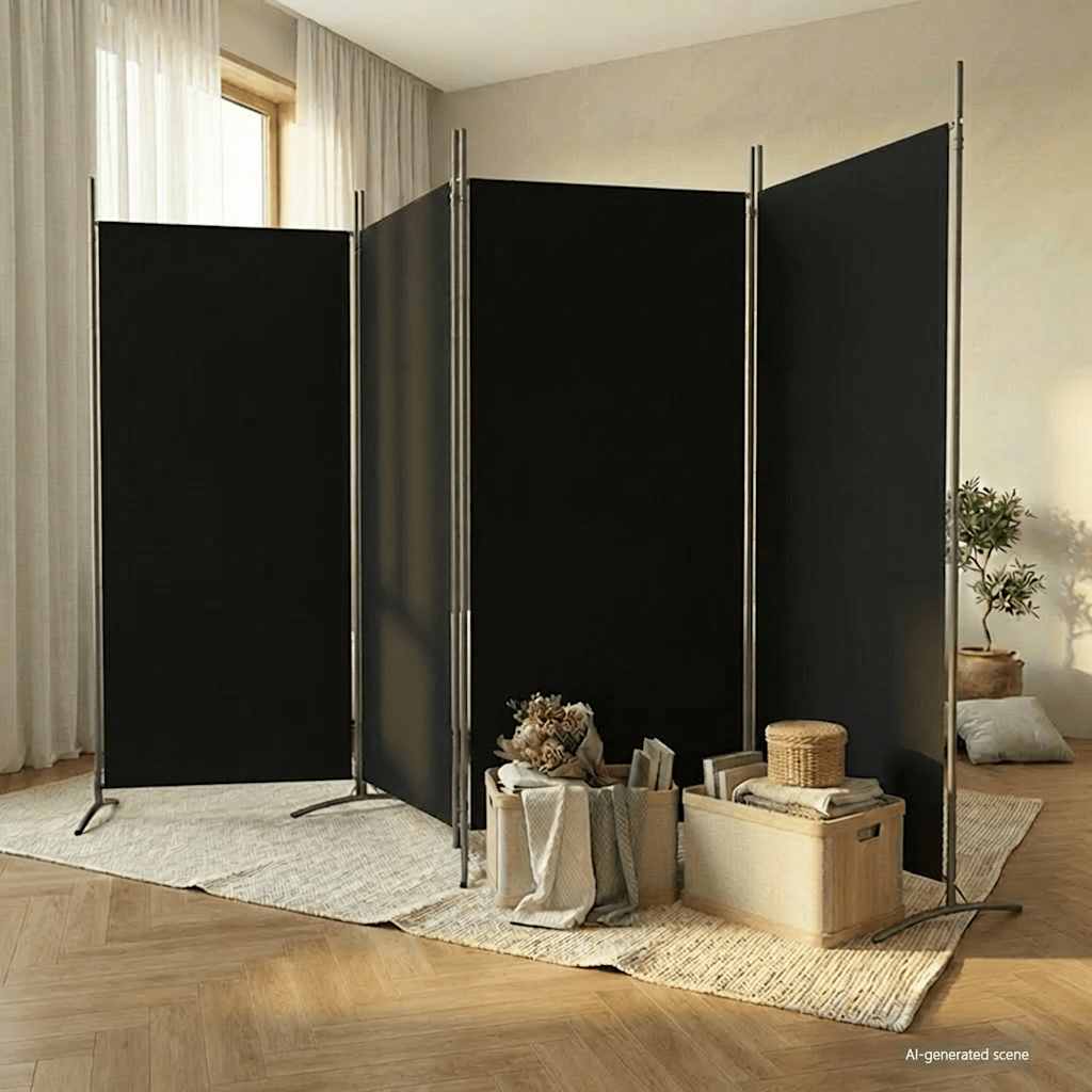 4-Panel Room Divider Black 346x180 cm Fabric
