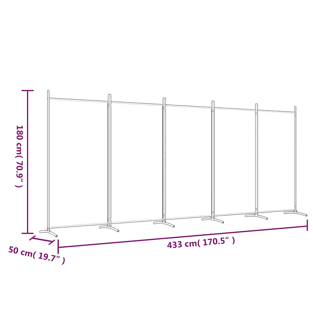 5-Panel Room Divider White 433x180 cm Fabric